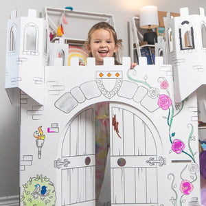 Playboxes fairy tale castle unicorn princess playhouse image showing girl standing inside fairy tale castle unicorn princess playhouse smiling 